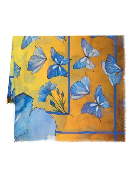 Echarpe à franges à fleurs à imprimé D'aniello bleu