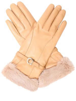 Кожаные перчатки с мехом S.ferragamo бежевые