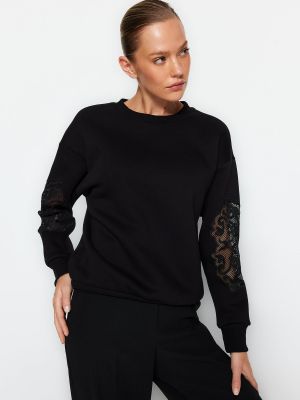 Megztas fliso džemperis su aplikacija Trendyol juoda