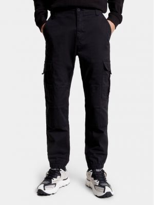 Voľné bavlnené priliehavé nohavice Tommy Jeans čierna