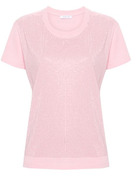 Křišťálové bavlněné tričko Patrizia Pepe růžové