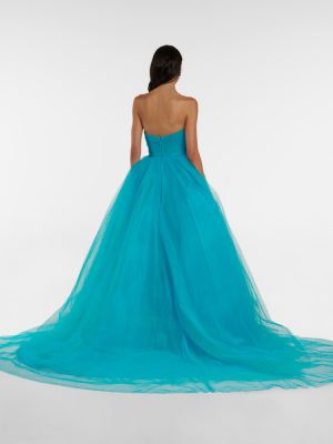 Tylové dlouhé šaty Monique Lhuillier modré