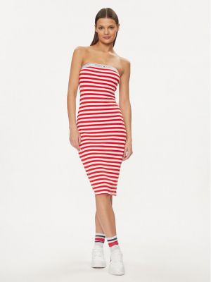 Sukienka mini dopasowana w paski Tommy Jeans czerwona