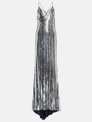 Tylové dlouhé šaty Galvan stříbrné