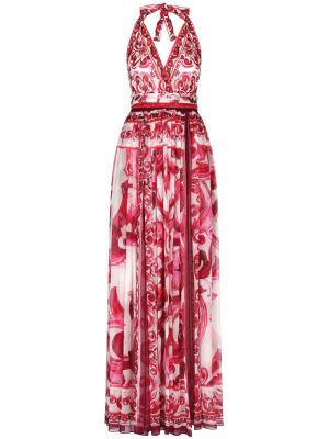 Dlouhé šaty s potlačou Dolce & Gabbana červená