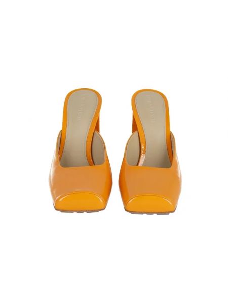 Sandały trekkingowe skórzane na obcasie retro Bottega Veneta Vintage pomarańczowe