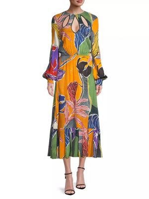 Длинное платье в цветочек Stella Jean оранжевое