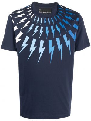Raštuotas medvilninis marškinėliai Neil Barrett mėlyna
