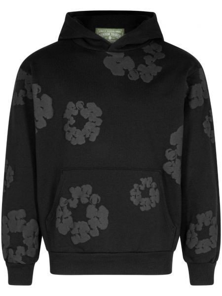 Βαμβακερός φούτερ με κουκούλα με σχέδιο Denim Tears μαύρο