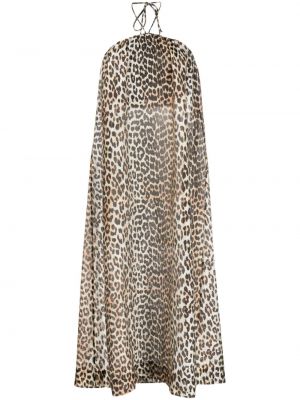 Dolga obleka s potiskom z leopardjim vzorcem Ganni