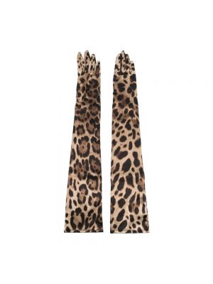 Guanti di seta con stampa leopardato Dolce&gabbana marrone