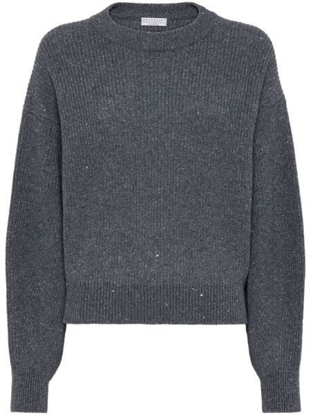 Дълъг пуловер с пайети Brunello Cucinelli сиво