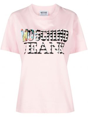 Bavlnené tričko s potlačou Moschino Jeans ružová