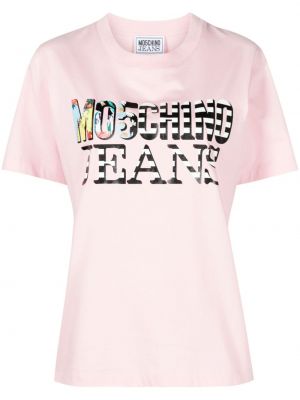 Baskılı pamuk tişört Moschino Jeans pembe