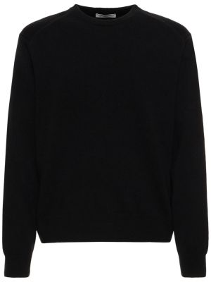 Suéter de lana de punto de cuello redondo Lemaire negro