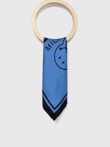 Карирана копринена вратовръзка Moschino синьо