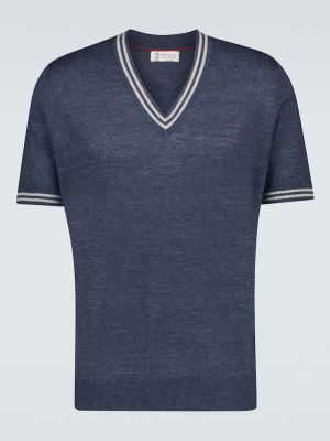 Jersey manga corta de tela jersey Brunello Cucinelli azul