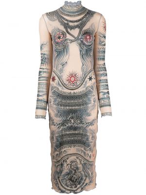 Sukienka midi z nadrukiem z siateczką Jean Paul Gaultier