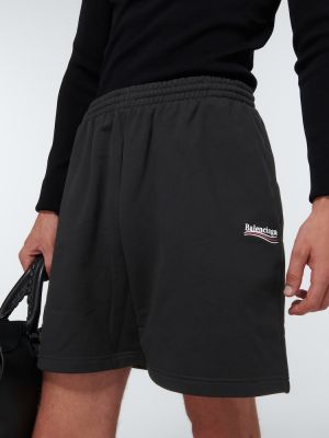 Pantaloni scurți din bumbac cu imagine din jerseu Balenciaga negru
