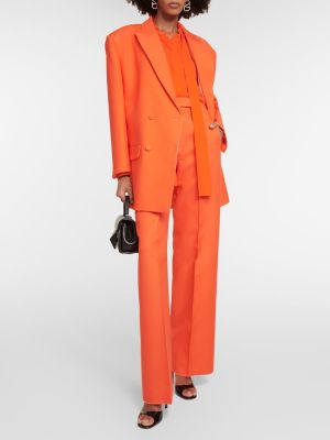 Μεταξωτό μάλλινο παντελόνι με ίσιο πόδι με ψηλή μέση Valentino πορτοκαλί
