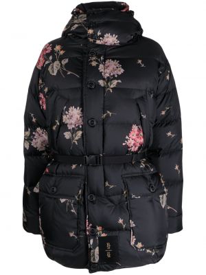 Палто с пера на цветя с принт R13 черно