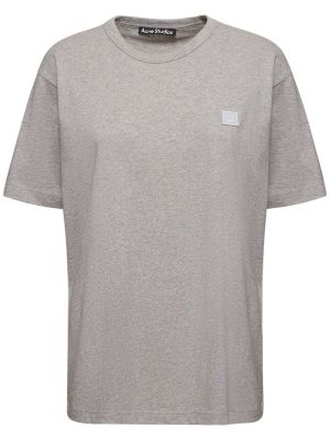 Βαμβακερή μπλούζα με κοντό μανίκι από ζέρσεϋ Acne Studios γκρι