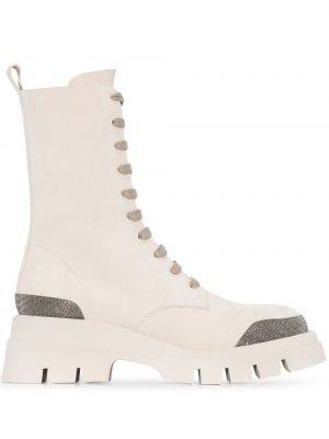 Кружевные ботинки на шнуровке Brunello Cucinelli, белые