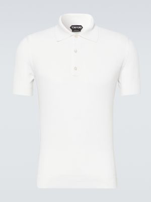 Памучна копринена поло тениска Tom Ford бяло