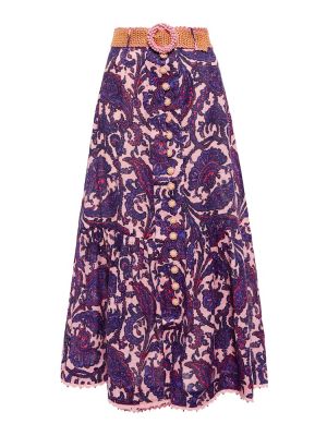 Květinové lněné midi sukně Zimmermann fialové