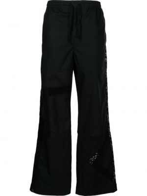 Ravne hlače s čipko Marine Serre črna