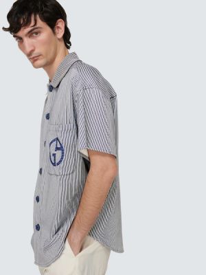 Kockovaná bavlnená košeľa Giorgio Armani čierna