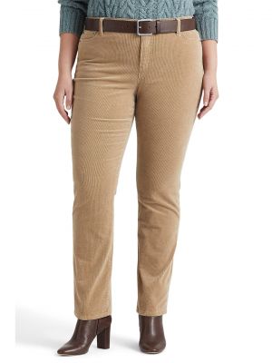 Вельветовые прямые брюки Lauren Ralph Lauren коричневые