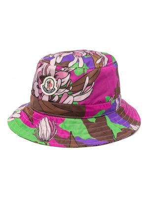 Bombažna kapa s cvetličnim vzorcem s potiskom Moncler vijolična