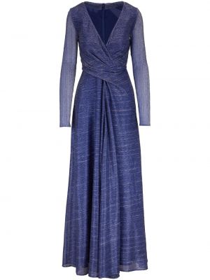 Průsvitné večerní šaty na zip s výstřihem do v Talbot Runhof - modrá