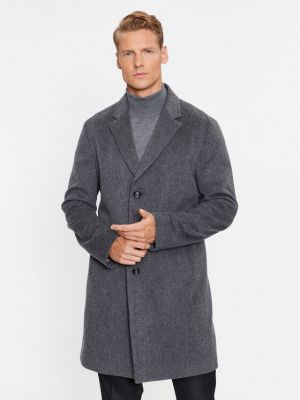 Šedý slim fit vlněný zimní kabát Boss
