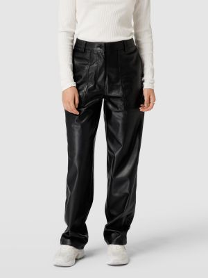 Proste spodnie z wysoką talią skórzane ze skóry ekologicznej Calvin Klein Jeans czarne
