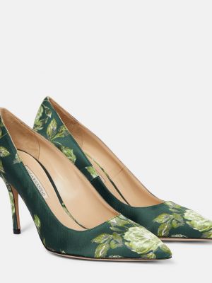 Атласные туфли в цветочек с принтом Emilia Wickstead зеленые
