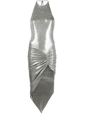 Drapované asymetrické midi šaty Alexandre Vauthier stříbrné