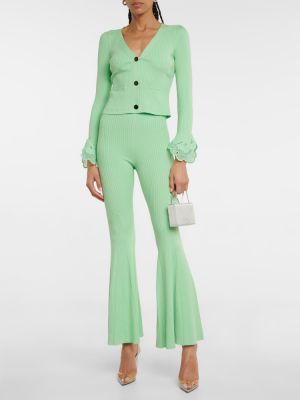 Pletené kalhoty s vysokým pasem Self-portrait zelené