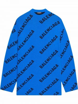 Długi sweter wełniane z długim rękawem oversize Balenciaga - niebieski