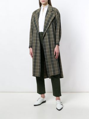 Manteau à carreaux oversize Issey Miyake Pre-owned vert
