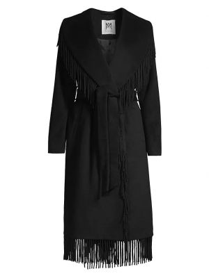 Шерстяное пальто с бахромой Milly черное