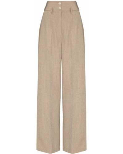 Шерстяные широкие брюки с завышенной талией Lemaire, бежевые
