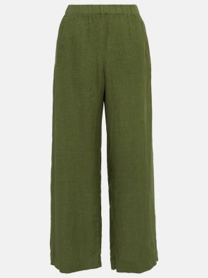 Aksamitne lniane spodnie z wysoką talią Velvet zielone