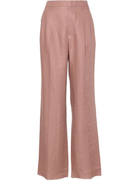 Plisované lněné rovné kalhoty Tagliatore růžové