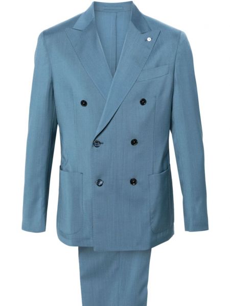 Volnena ukrojena obleka Luigi Bianchi Mantova modra
