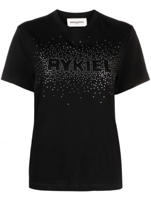 Kokvilnas t-krekls ar pērlītēm Sonia Rykiel melns