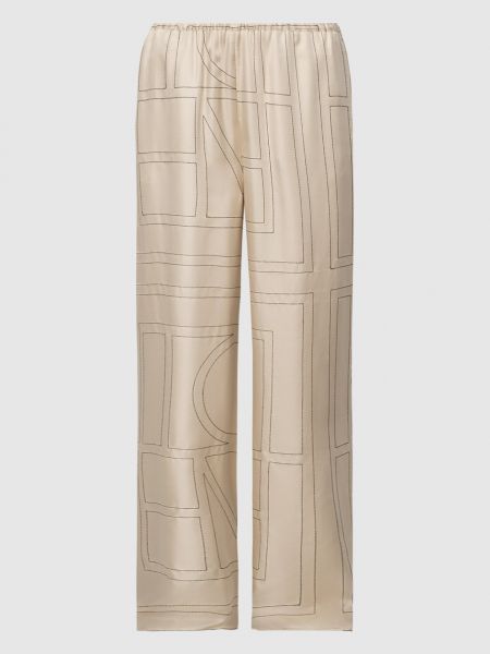 Бежеві шовкові вишиті прямі брюки Toteme