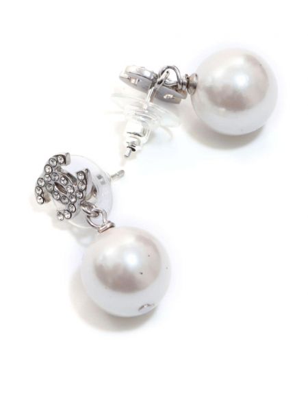 Náušnice s perlami Chanel Pre-owned stříbrné