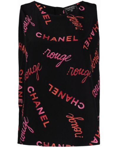 Top de seda con estampado Chanel Pre-owned negro